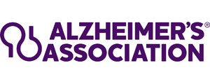 Alzheimer's Association logo with purple ribbon and text for awareness and support.